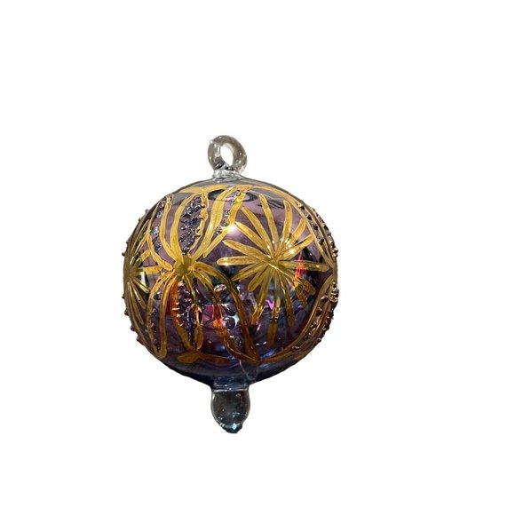 VTG Mouth Blown Glass Hand Painted Christmas Ornament Gold/Purple Ball Egypt EUC - Picture 10 of 12